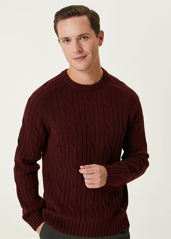 Beymen Club Burgundy Hair Braid Textured Wool Sweater - 2