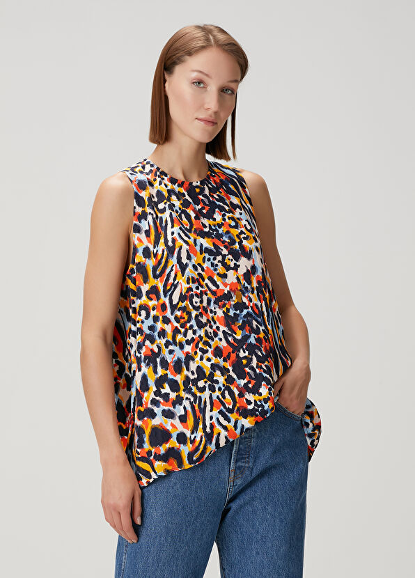 Beymen Club Lacivert Sarı Leopar Desenli Bol Kesim Bluz - 1