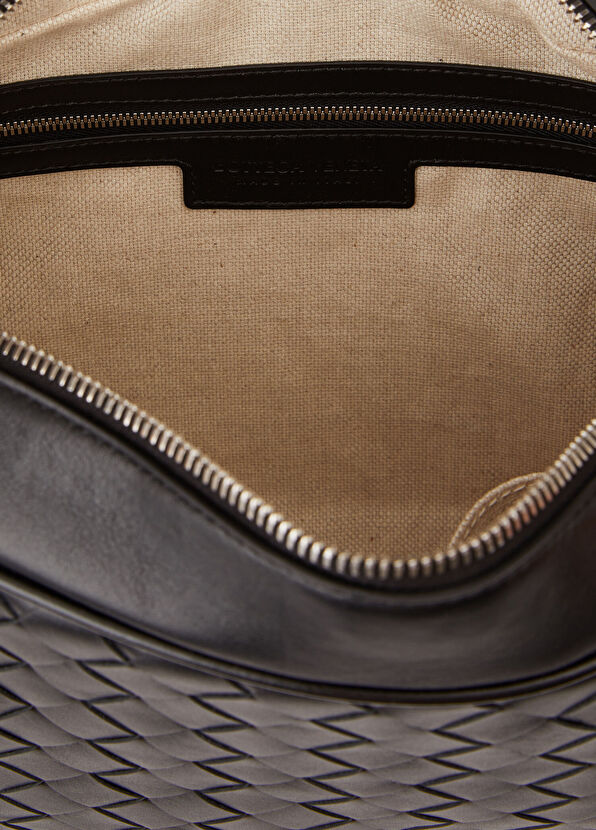 Medium Siyah Örgü Dokulu Erkek Deri Çapraz Çanta - Görsel 6