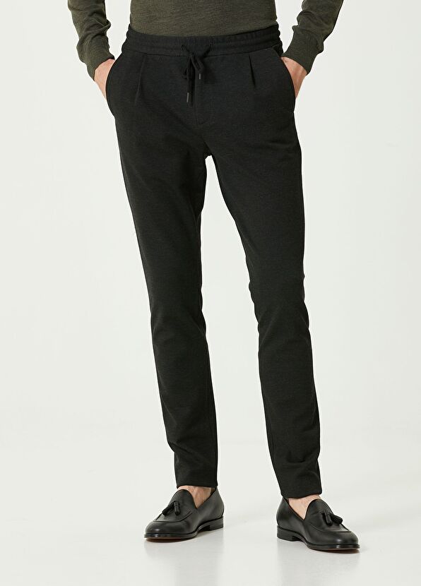 Antrasit Beli Kordonlu Tek Pilili Jersey Pantolon - Görsel 3