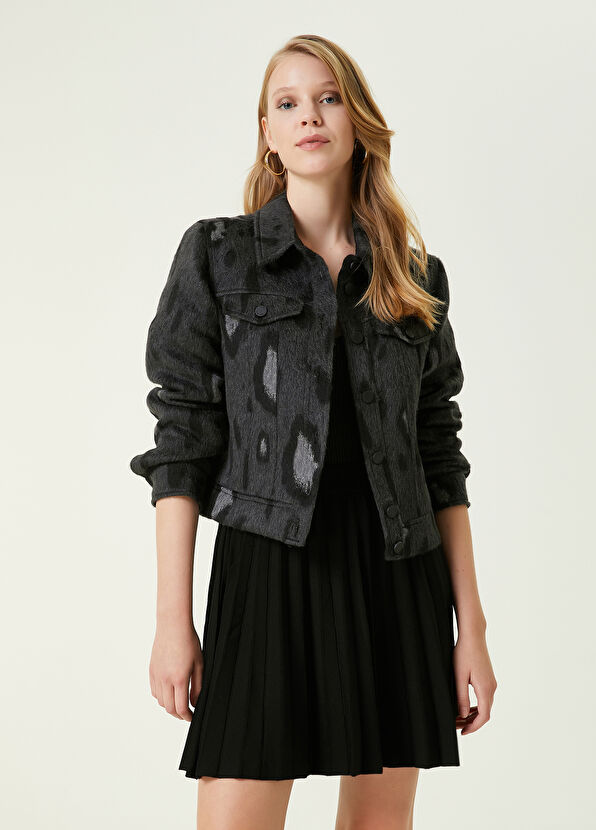 Beymen Club Antrasit Leopar Jakarlı Kaşe Trucker Ceket - 1