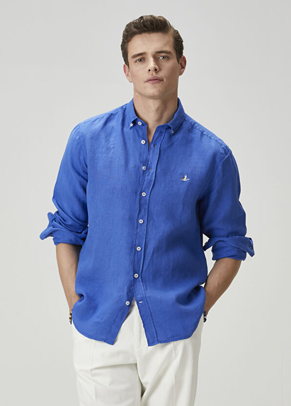 Beymen Club Comfort Fit Kobalt Keten Gömlek - 1