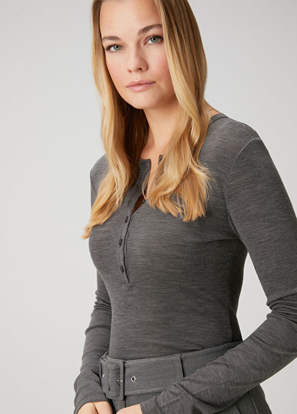 Beymen Club Gri Melanj Uzun Kol Yün T-shirt - 2