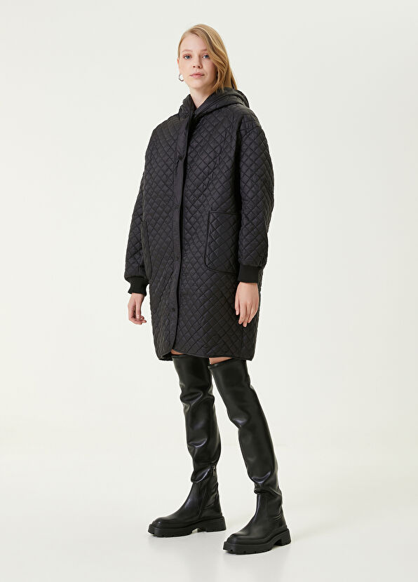 Beymen Club Siyah Kapüşonlu İnce Puff Mont - 4