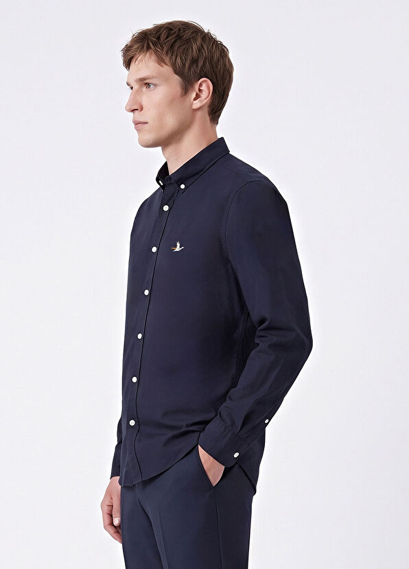 Beymen Club Slim Fit Lacivert Lycralı Oxford Gömlek - 3