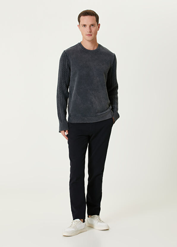 Beymen Club Anthracite Sleeves Knitted Textured Sweatshirt - 3