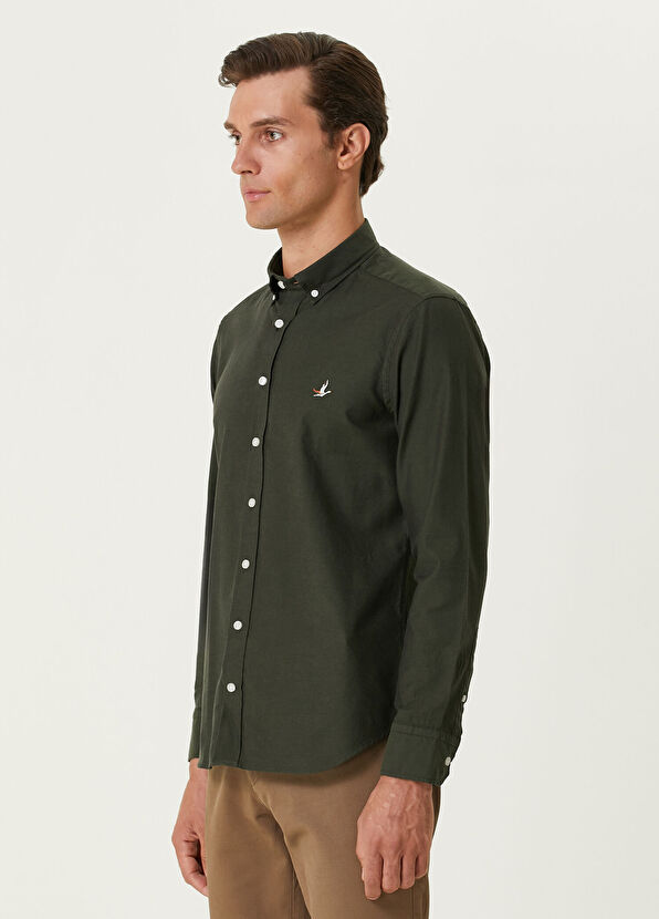 Beymen Club Slim Fit Dark Khaki Oxford Shirt - 4