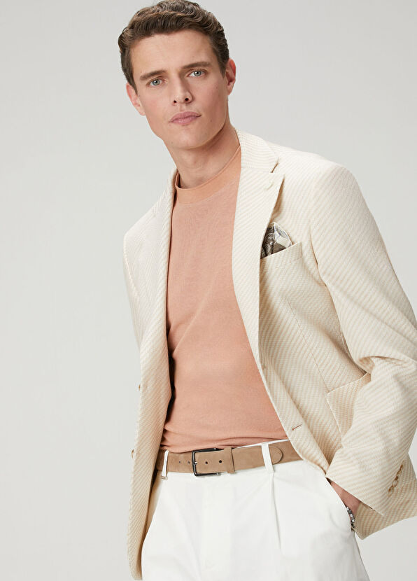 Beymen Club Beige Relax Fit Cotton Linen Piqué T-shirt - 3
