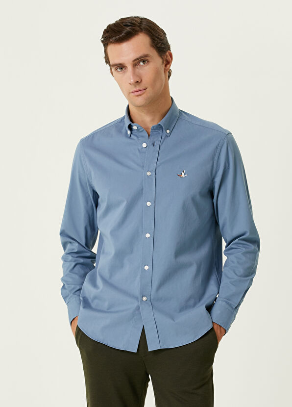 Beymen Club Comfort Fit Blue Gabardine Textured Shirt - 1