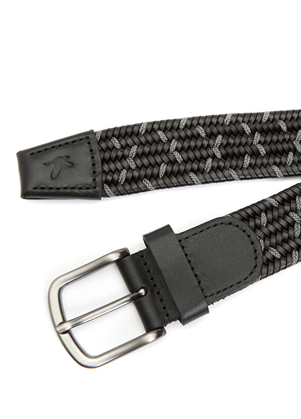 Beymen Club Black Grey Knitted Texture Men's Leather Belt - 2