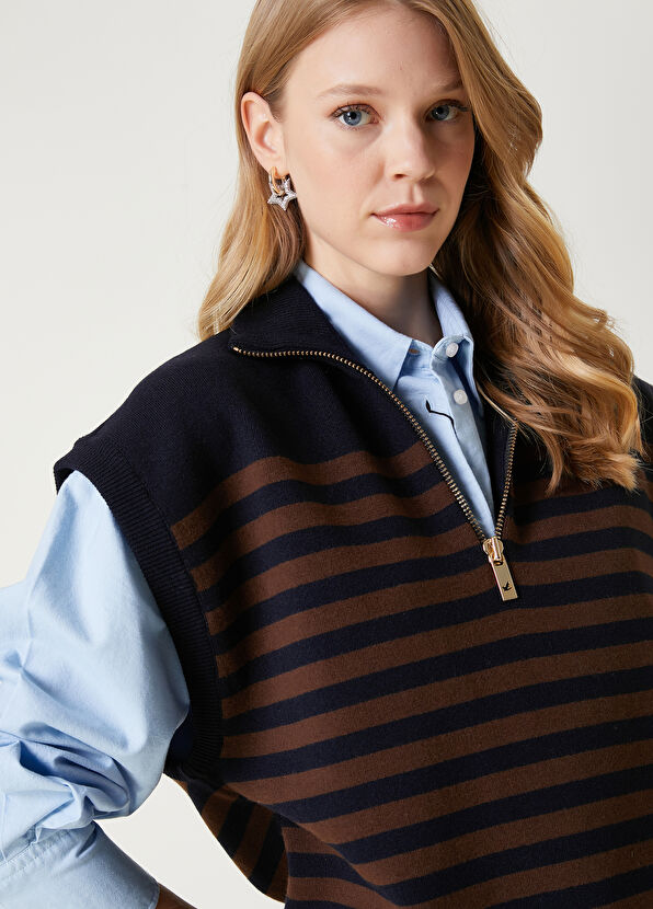 Beymen Club Navy Blue Striped Wool Sweater - 2