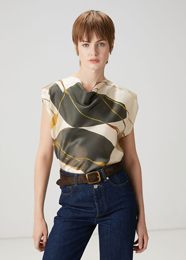 Beymen Club Yeşil Krem Desenli İpek Gömlek - 1