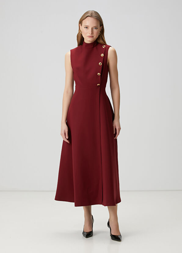 Bordo Düğme Detaylı Midi Elbise Beymen Club Bordo Düğme Detaylı Midi Elbise - 3
