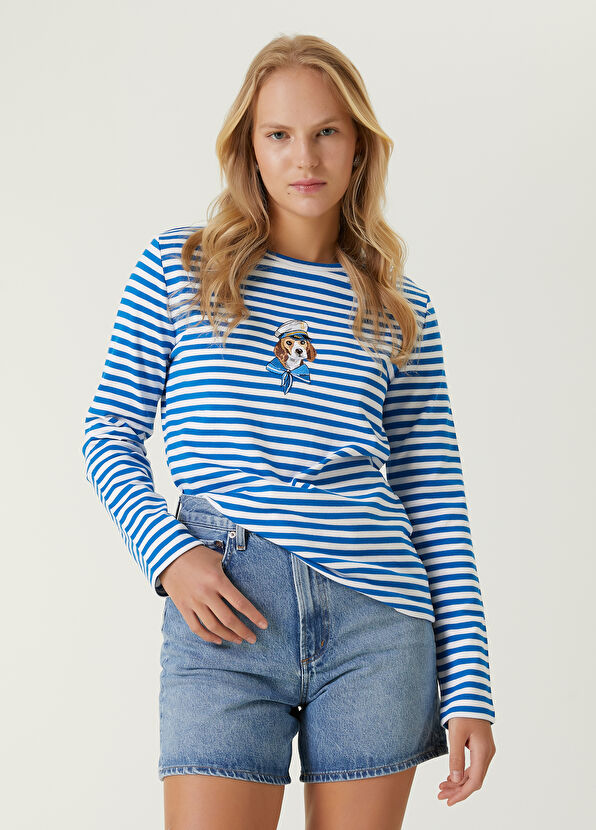 Beymen Club Mavi Beyaz Çizgili T-shirt - 1