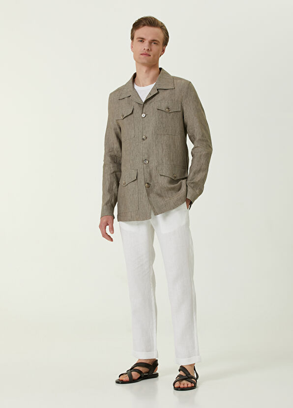 Beymen Club Beyaz Beli Kordonlu Keten Pantolon - 1