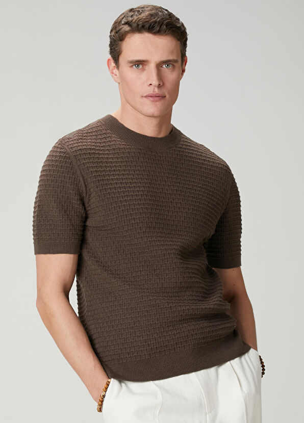 Beymen Club Kahverengi Krep Örgü Dokulu Kısa Kollu Kazak - 2