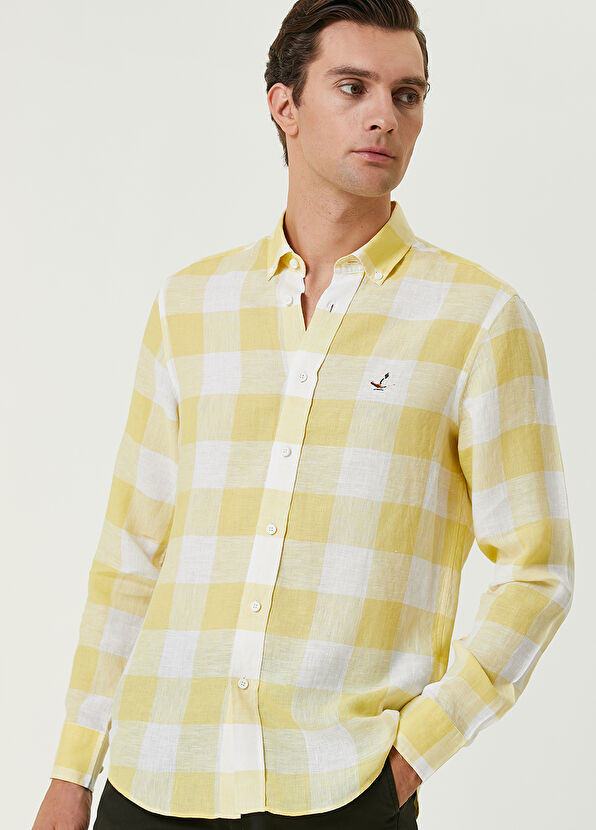 Beymen Club Comfort Fit Sarı Ekose Desenli Keten Gömlek - 2