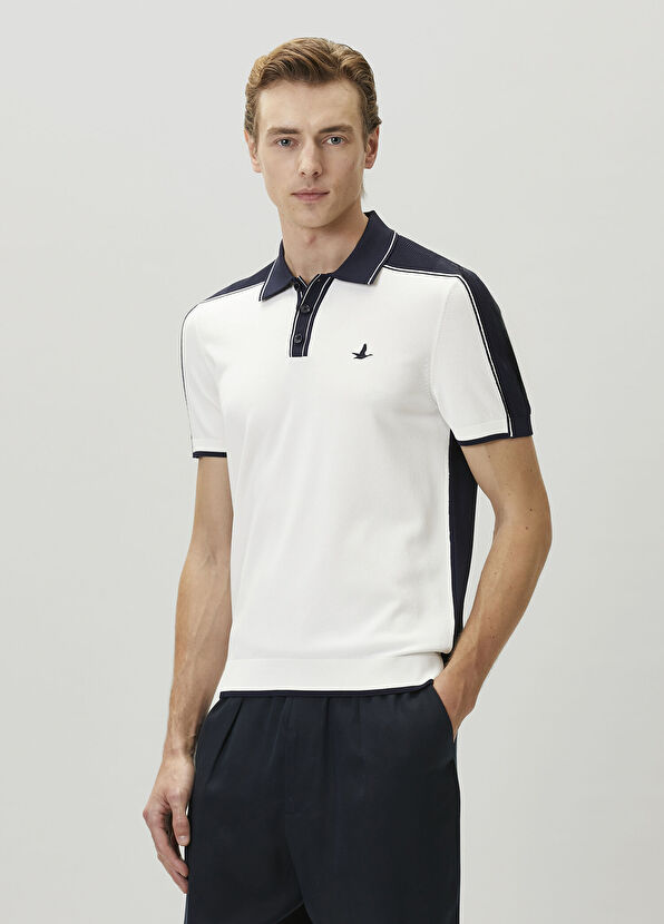 Beymen Club White Navy Blue Short Sleeve Polo Sweater - 4