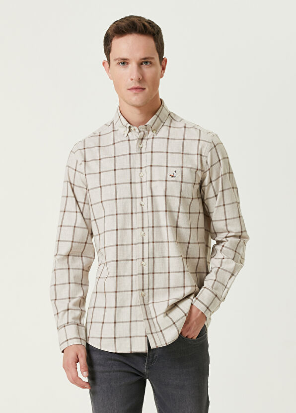 Beymen Club Comfort Fit Ekru Geniş Ekose Desenli Gömlek - 1