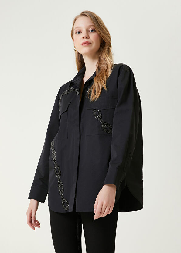 Beymen Club Siyah Taşlı Halat Aksesuar Detaylı Dış Gömlek - 1