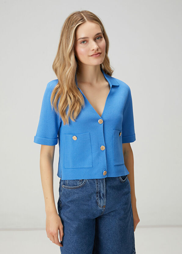 Beymen Club Blue Short Sleeve Sweater - 1