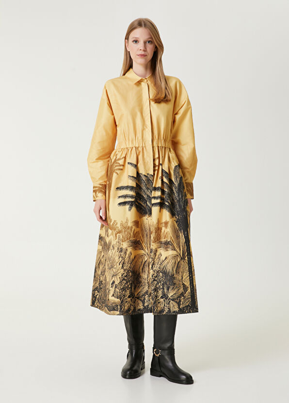 Beymen Club Sarı Palmiye Desenli Midi Elbise - 1