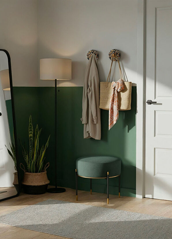 Sürton Kirit Ördek Yeşili Siyah Gold Metal Ayaklı Ottoman Puf - 4