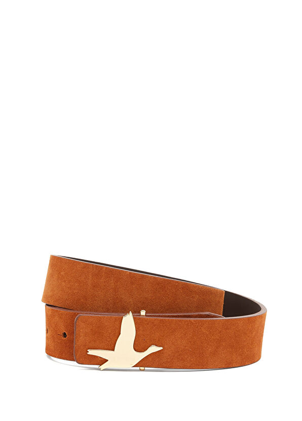 Beymen Club Tan Logo Buckle Women's Suede Belt - 1