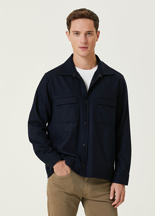 Beymen Club Lacivert Yün Flanel Dış Gömlek - 1