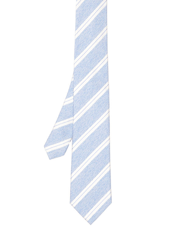 Beymen Club Linen Tie With Blue Line Pattern - 1