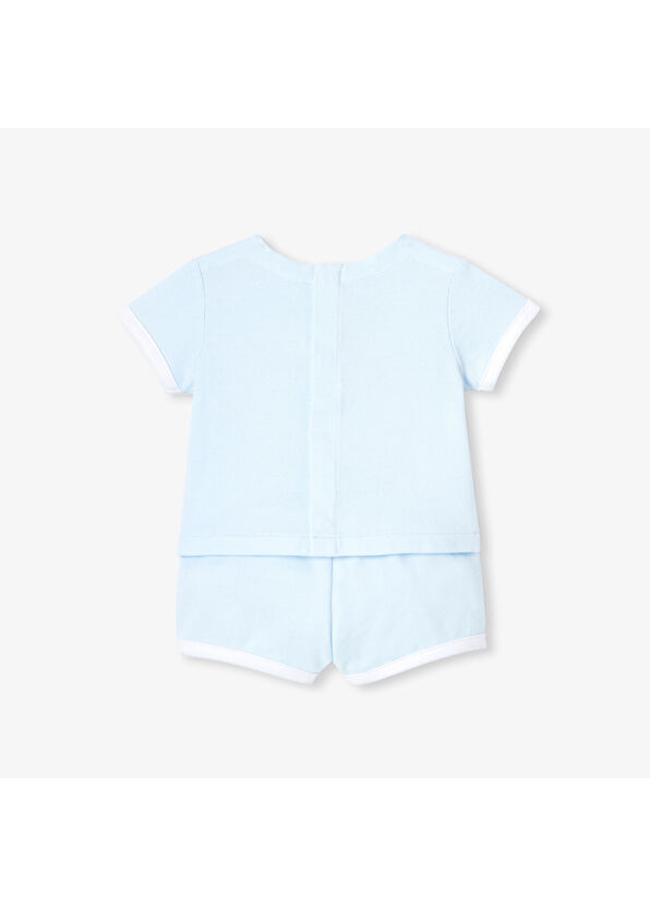 Jacadi Paris Mavi Pamuklu Kısa Kollu T-Shirt ve Şort Erkek Bebek 2'li Set  - 2