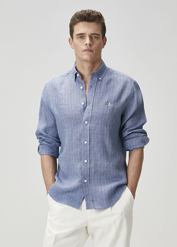 Beymen Club Comfort Fit Blue Linen Shirt - 2