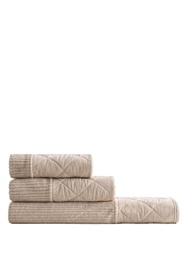 Ecocotton Hüma Beige Quilted Cotton 3-Piece Bath Towel Set - 1