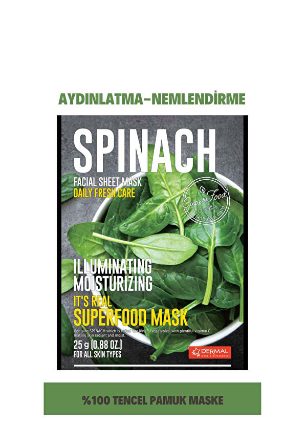 Dermal Spinach Facial Sheet Mask Aydınlatıcı ve Nemlendirici Ispanak Yüz Maskesi 25 gr - 2
