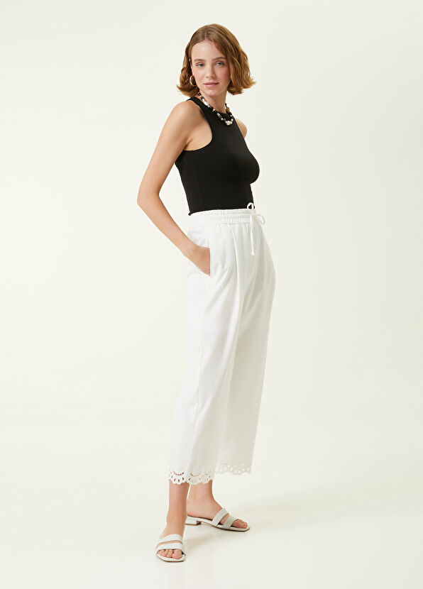 Beymen Club Beyaz Beli Bağcıklı Nakış Detaylı Pantolon - 1