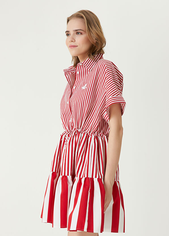 Beymen Club Kırmızı Çizgili Mini Gömlek Elbise - 3