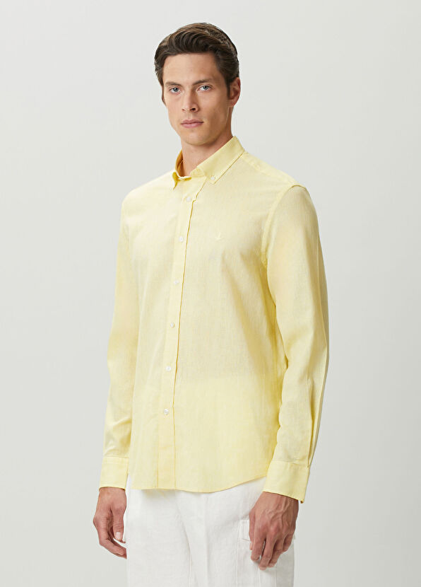 Beymen Club Comfort Fit Yellow Linen Shirt - 3