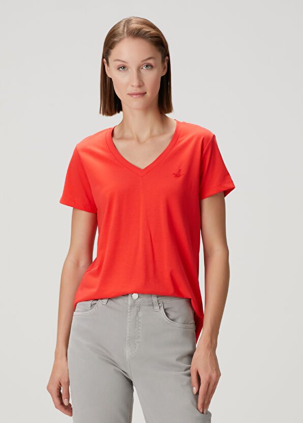 Beymen Club Nar Çiçeği V Yaka Dökümlü T-shirt - 1