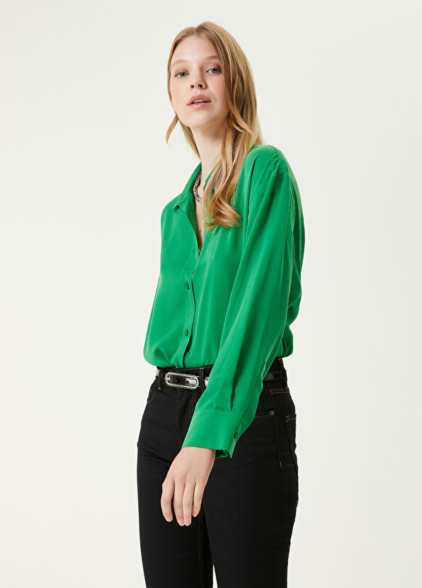 Beymen Club Yeşil Boyfriend Twill İpek Gömlek - 3