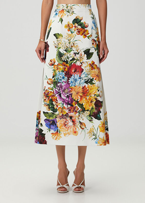Dolce&Gabbana White Floral Midi Skirt - 2