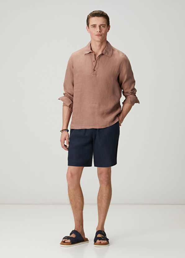 Beymen Club Lacivert Beli Kordonlu Keten Şort - 1