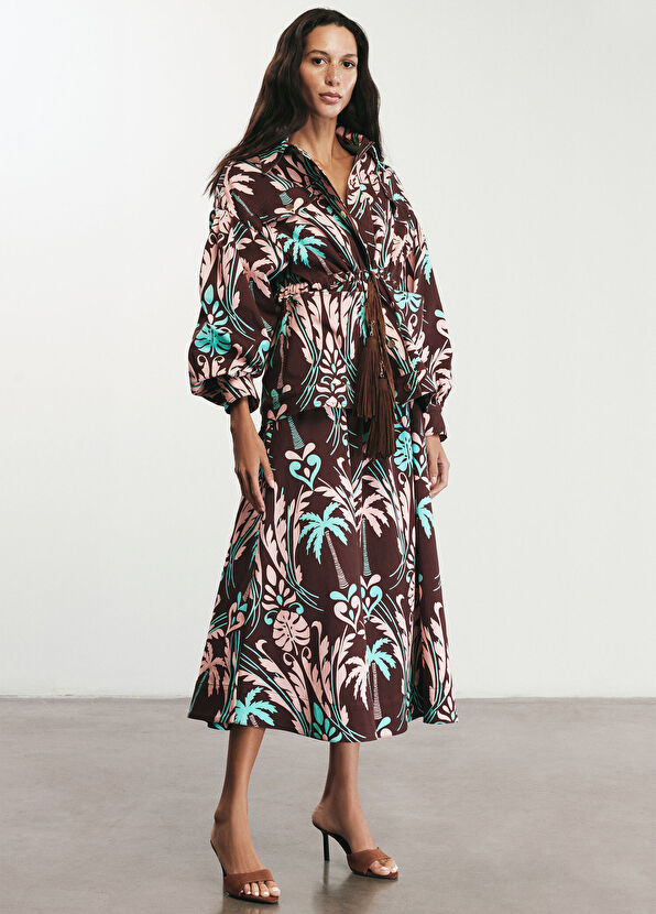 Elissa Studio Sonia Palmiye Desenli Kadın Maxi Etek - 4