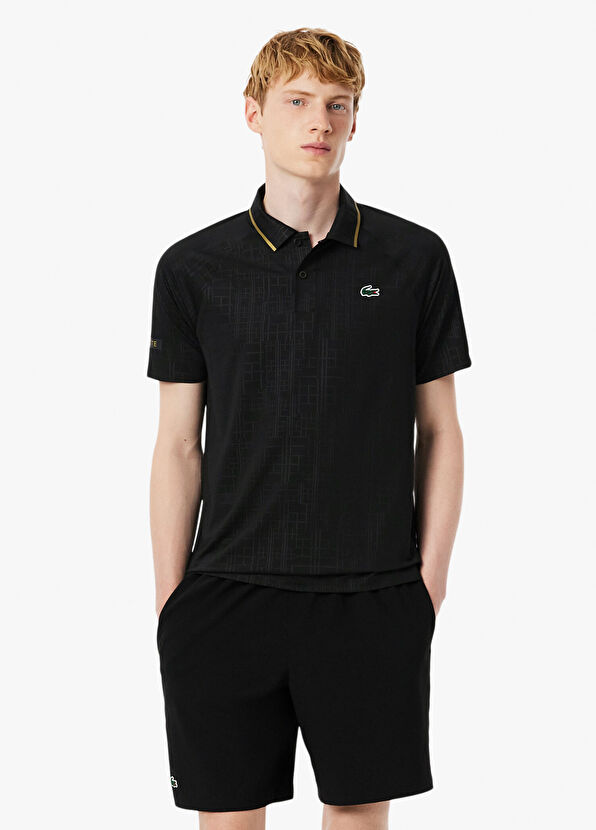 Lacoste Tennis x Novak Djokovic Siyah Desenli Polo Yaka Slim Fit Kısa Kollu Erkek T-Shirt - 1