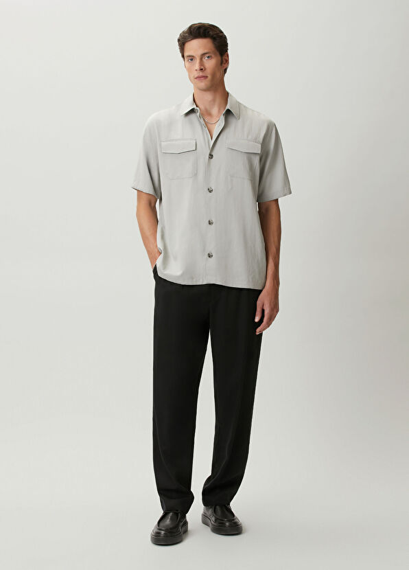 Beymen Club Gri Cepli Oversize Fit Kısa Kollu Gömlek - 3