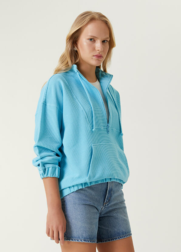 Beymen Club Turkuaz Yarım Fermuarlı Sweatshirt - 4