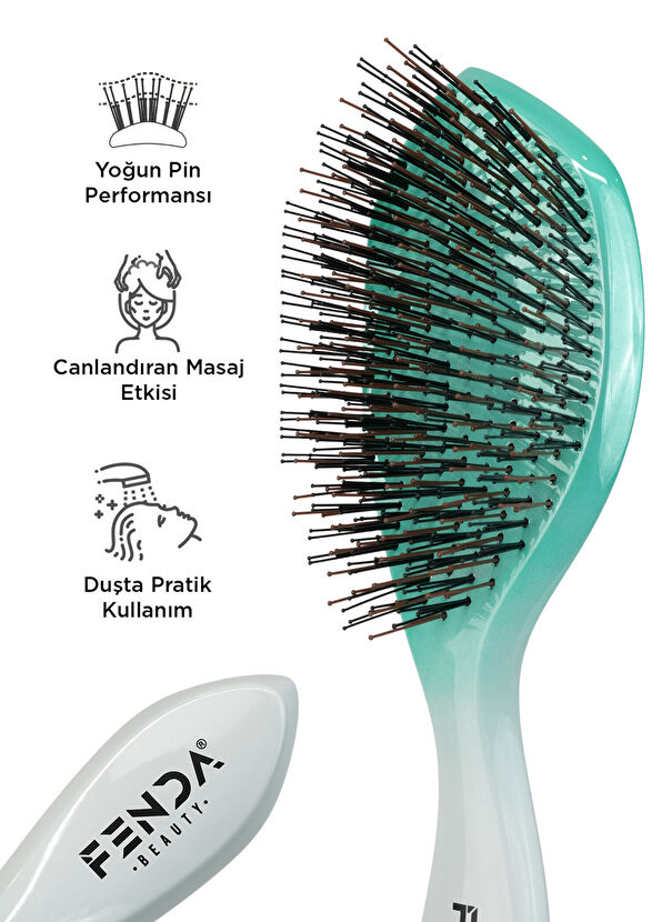 FENDA Profesyonel Aurora Green 4 Pinli Geniş Başlık Yeşil Saç Fırçası - 2