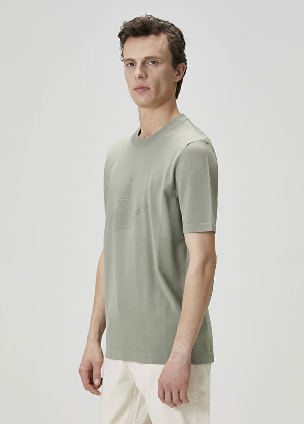 Beymen Club Açık Haki Logo Jakarlı Kısa Kollu Kazak - 4