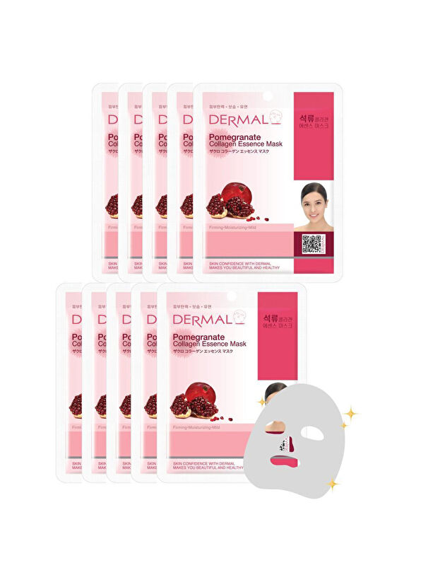 Dermal Pomegranate Collagen Extract Disposable Skin Care 10-Piece Face Mask - 2
