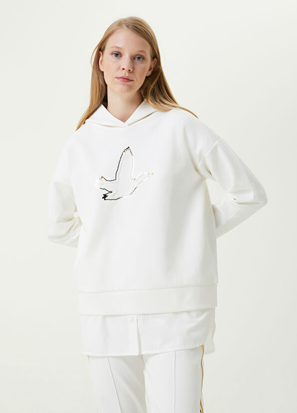 Beymen Club Beyaz Gold Kapüşonlu Gofre Logolu Sweatshirt - 3