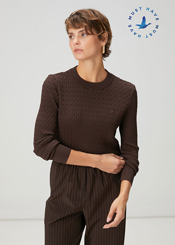 Beymen Club Kahverengi Saç Örgü Basic Kazak - 1